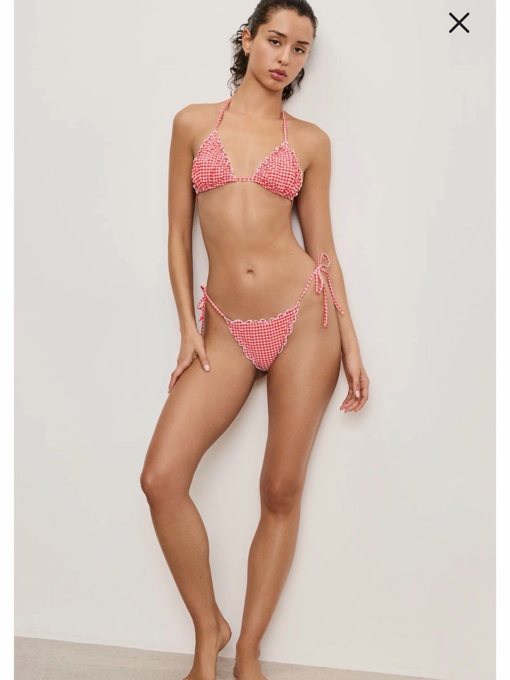 NWT SET - (READ DESCRIPTION) Good American red Gingham Triangle Tie-Side Bikini